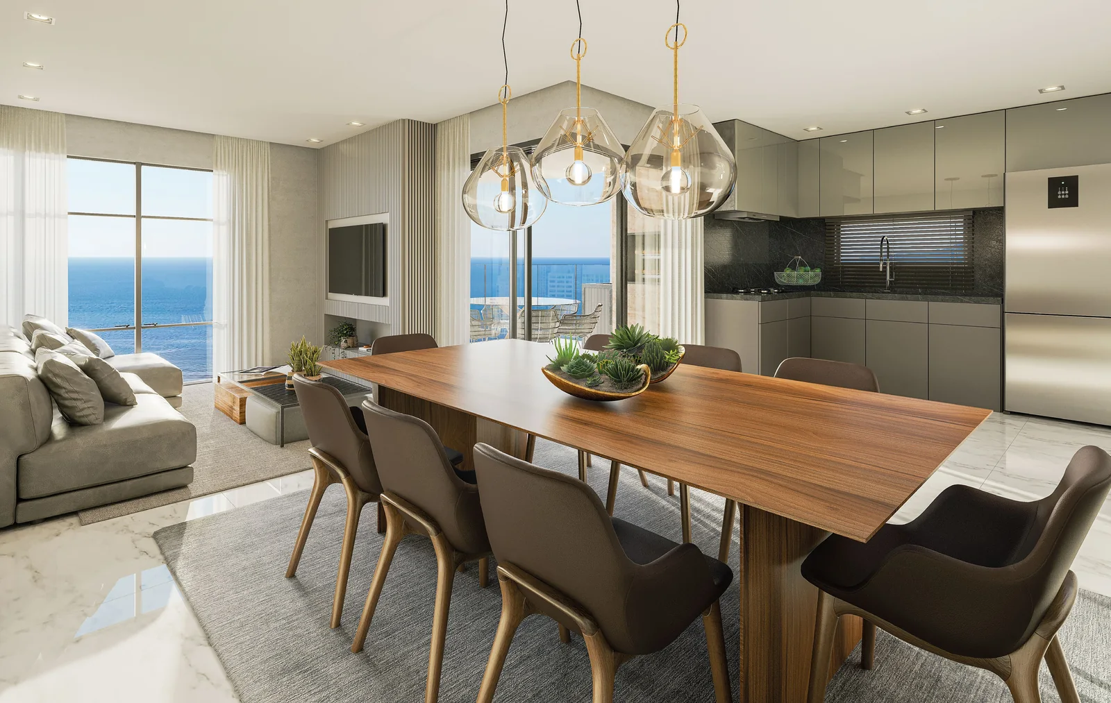 Living integrado do Selent Sunrise Residence