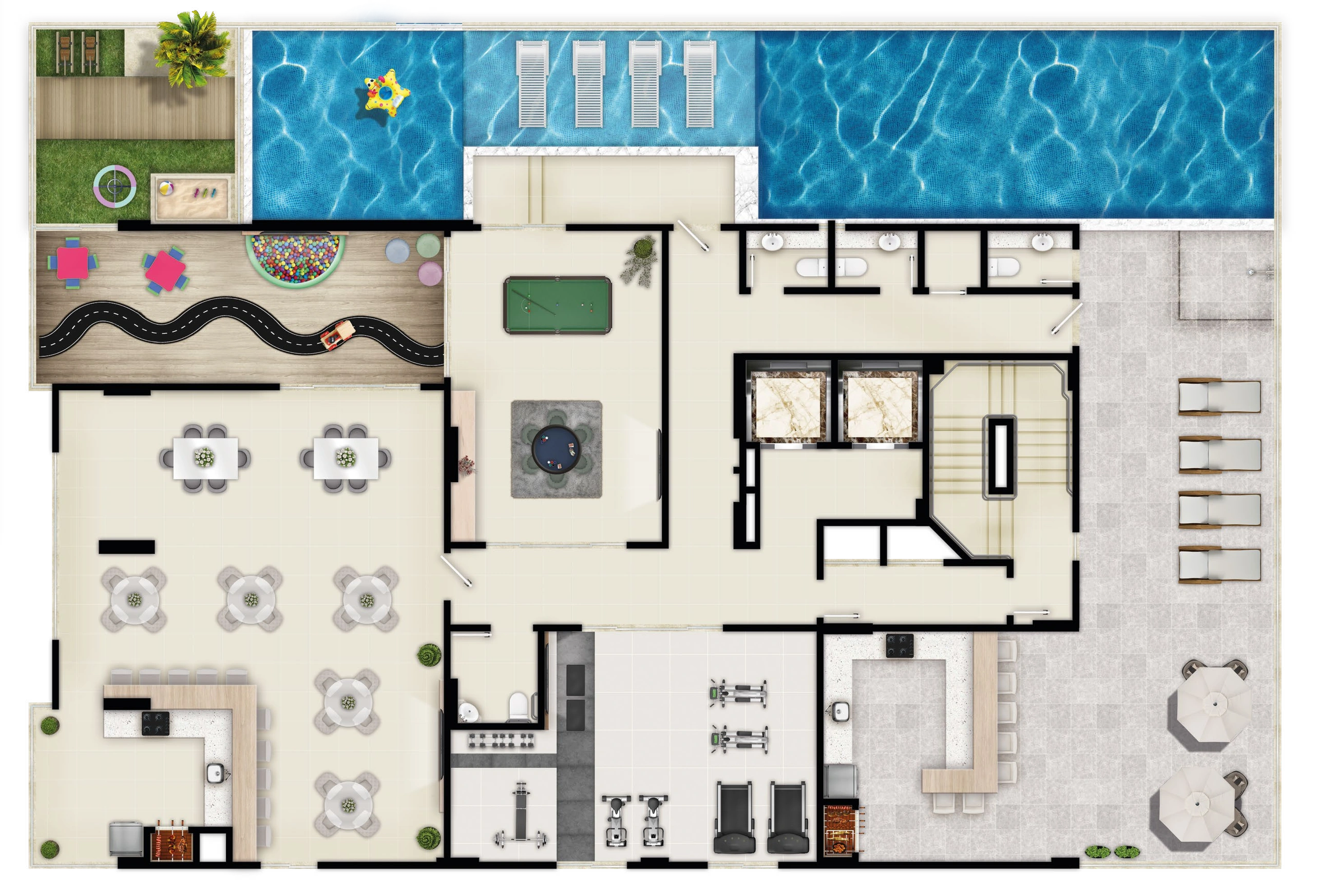 Planta das áreas de lazer do Selent Sunrise Residence